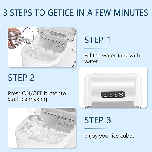 Miniatura 6 de Antarctic Star Máquina de hielo portátil para encimera con asa, máquinas de hielo autolimpiantes, 26 libras/24 horas, 9 cubitos de hielo/6 minutos