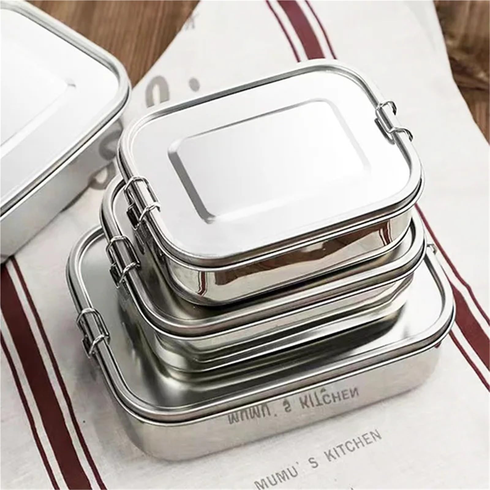 Fiambrera de acero inoxidable 304 con 1/2/3 rejillas, contenedor for alimentos, caja bento, compartimento for guardar refrigerios, fiambrera, utensilios cocina Meal Prep Containers(1200ML 2 Gird)