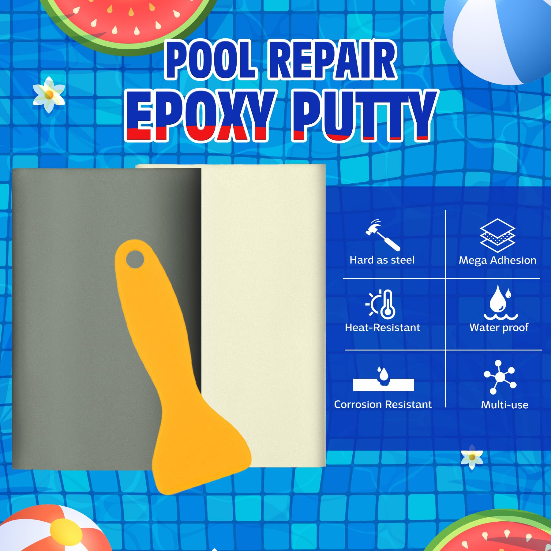 Stucco Piscina，227g Stucco Epossidico Bicomponente, Utilizzato per Riparare Perdite, Crepe, Riempimento, Incisione, per Metallo, Piastrelle in Ceramica, Può Essere Usato Sott'acqua (Grigio)