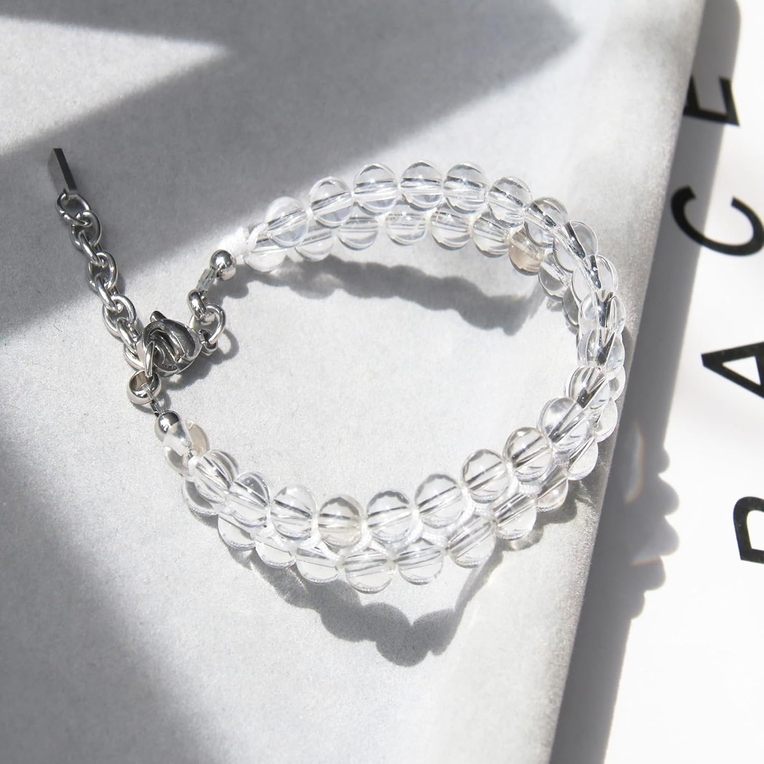 HASKARE Real Crystal Bracelet for Women Protection, Healing Energy Beaded Bracelet for Women 6mm Stone Clear Quartz with Durable Wire Adjustable Clasp, Unique Women Jewelry Gift for Mom Girldfriend