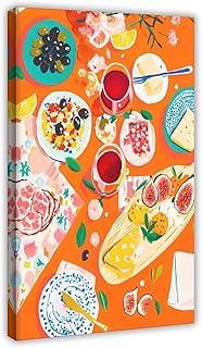 YFET Breakfast Flatlay Food in The Table Tapasable Kitchen for Foodies Colorful Breakfast Tea Spanish Canvas Wall Art Print Poster For Home School Office Decor Frame 20x30inch