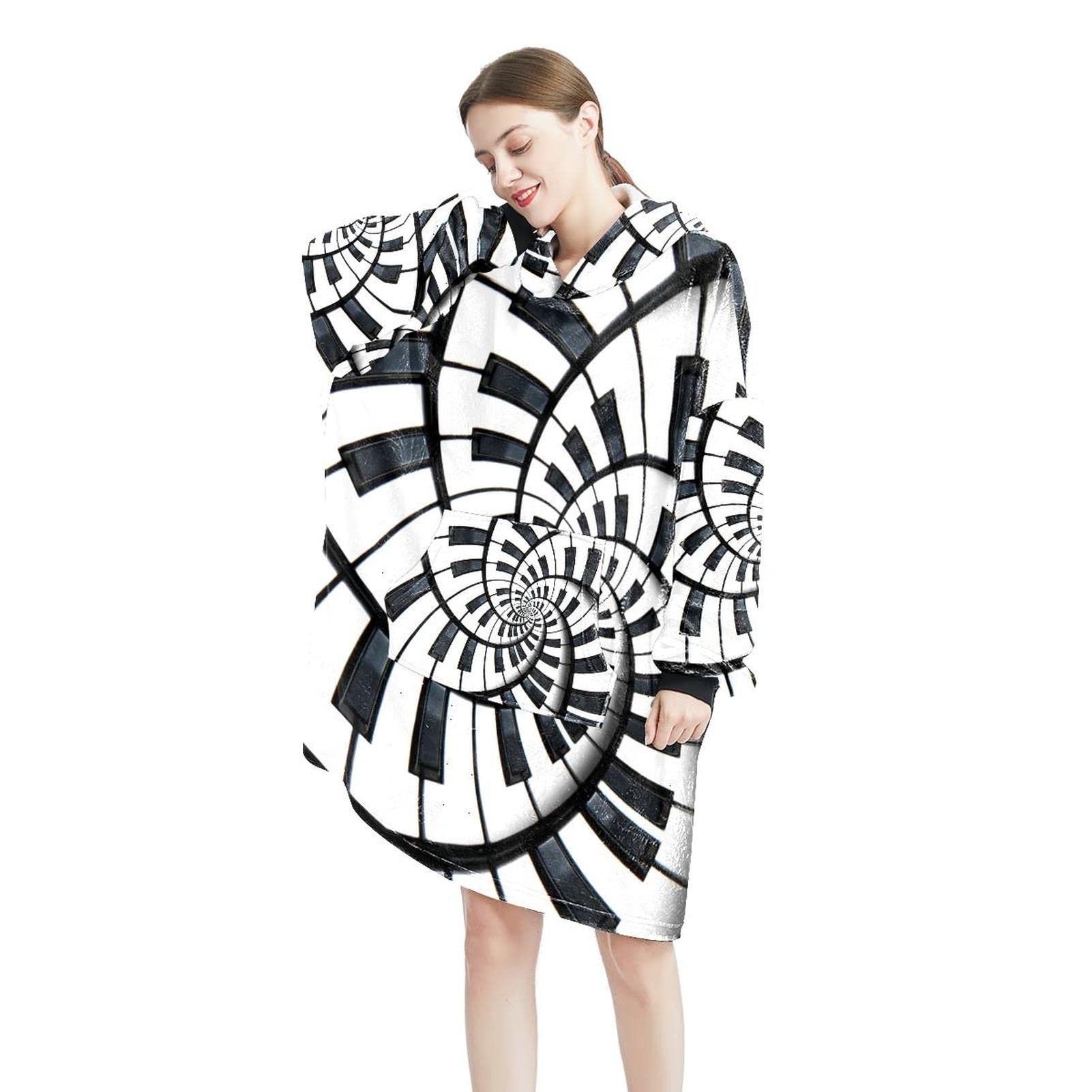 Felpa con cappuccio da tastiera pianoforte, con cappuccio oversize per le donne,Felpa comoda, Multicolor, Taglia unica