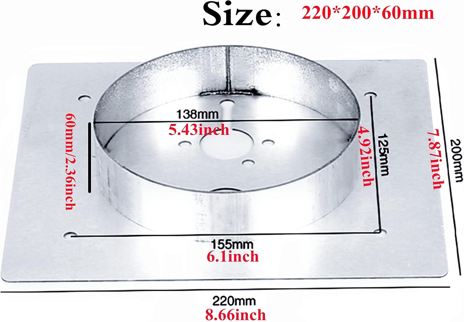 1Pack Diesel Heater Mounting Plate for Eberspacher Webasto Heater Base Mounting Bracket Floor Plate, Sliver Stainless Steel Turret Planar Deep (Optional) 30/40/60mm (Deep:60mm/2.36inch)