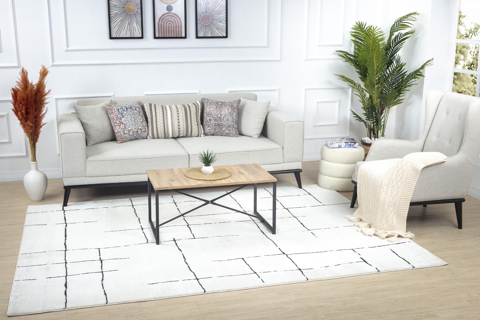 Tapis de salon 160x213 cm moderne aspect marbre gris Kalix