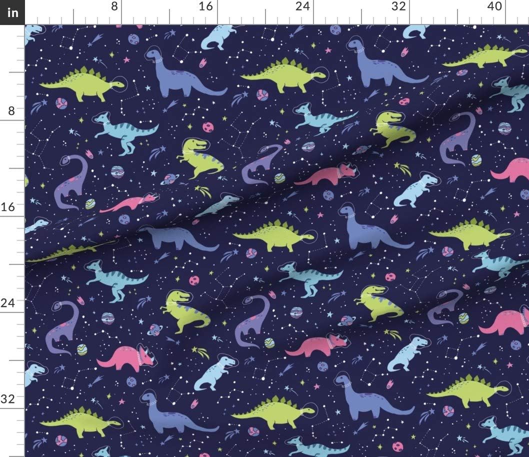 Spoonflower Fabric - Space Dinosaurs Tiny Dinos Astronaut Kids Dino Shower Outerspace Printed on Petal Signature Cotton Fabric by The Yard - Sewing Quilting Apparel Crafts Decor