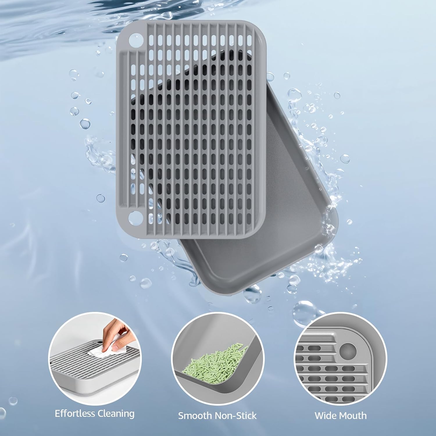 Litter Box Step, Litter Box Ramp/Catcher with Filter Function, Anti-Tracking & Easy to Clean,Non-Slip,Ideal for Small & Elderly Cats,Grey