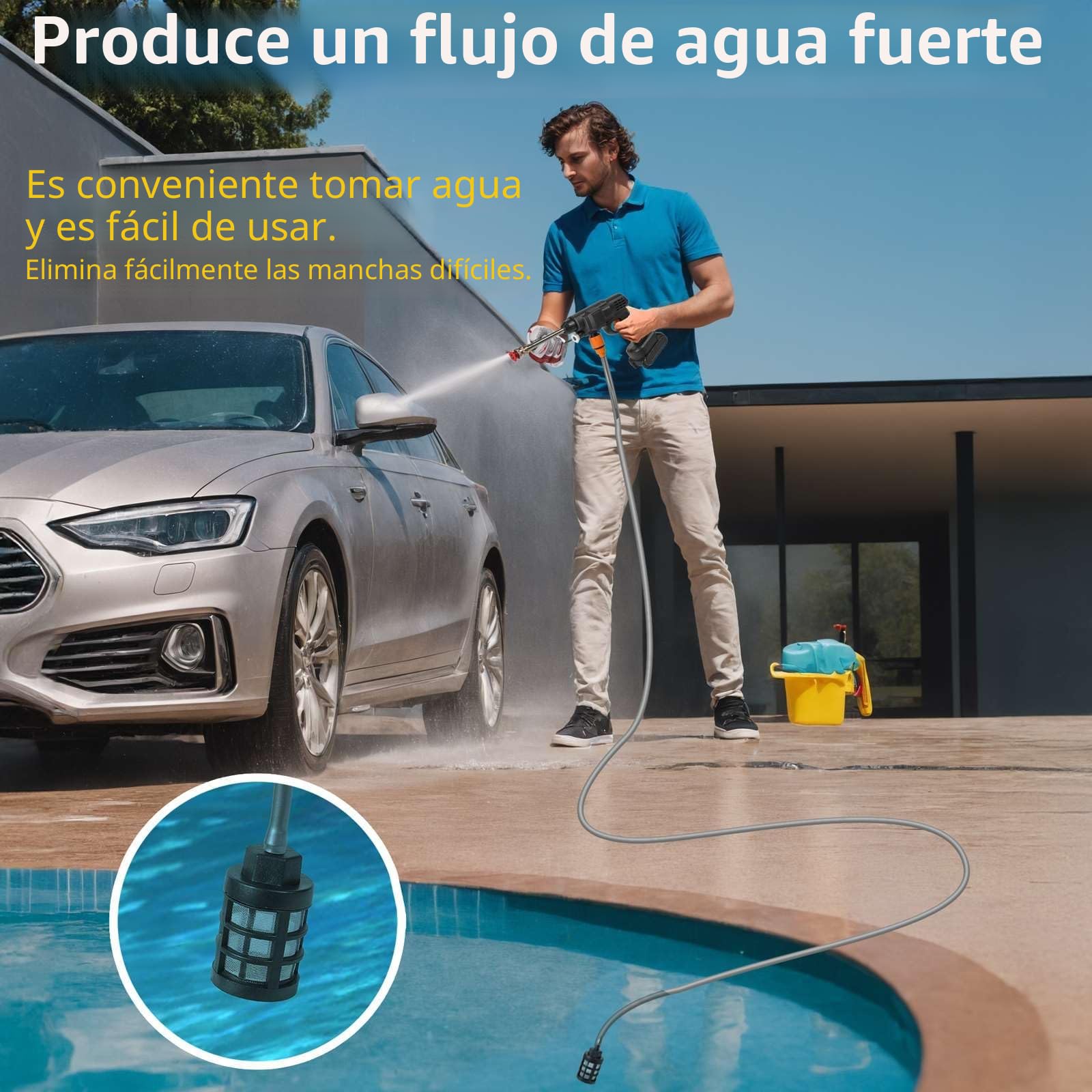 Limpiador de Alta Presión Inalámbrico 60 Bar, Limpiador de Alta Presión de Batería 300W, Pistola de Agua para Lavado de Coche con Baterías, Manguera 5m, Pulverizador de Espuma (B-2 Batería)
