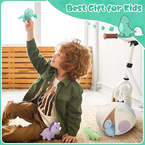 Miniatura 5 de Juego de animales de peluche de dinosaurio, juguetes de dinosaurio de felpa suave, lindo huevo de dinosaurio de peluche con 5 pequeños peluches de