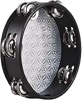 RiToEasysports Pandeiro de Madeira de 8 Polegadas, Instrumento de Percussão Portátil Com Cabeça de Tambor Reflexiva e Jingles de Fileira Dupla, para Aulas de Música, Adoração na Igreja, Jogos (8