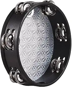 RiToEasysports Pandeiro de Madeira de 8 Polegadas, Instrumento de Percussão Portátil Com Cabeça de Tambor Reflexiva e Jingles de Fileira Dupla, para Aulas de Música, Adoração na Igreja, Jogos (8