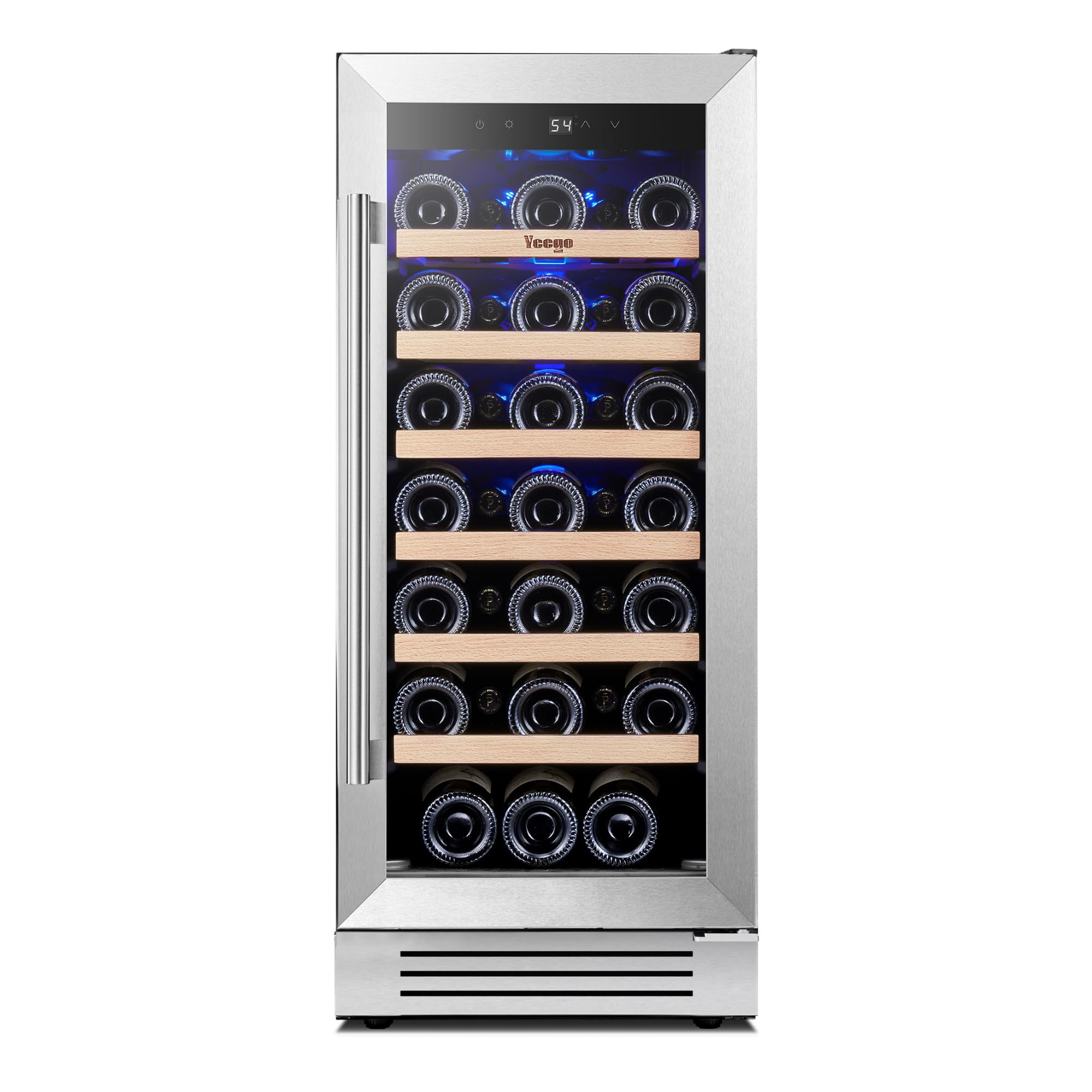 Yeego Wine Fridge – 15 Inch 33 Bottle Wine Cooler Refrigerator with Glass Door, 40-65℉ Touch Control, Built-In or Freestanding, Ideal for Home Bar & Kitchen