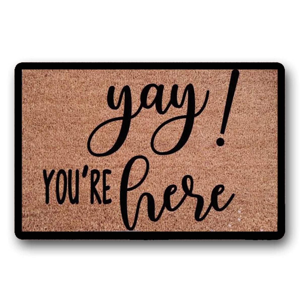 WYFKYMXX Funny Welcome Mat - Funny Coir Doormat - Yay Youre Here Welcome Mat - Handmade Doormat - Personalized Doormat - Farmhouse Decor 23.6" x 15.7"