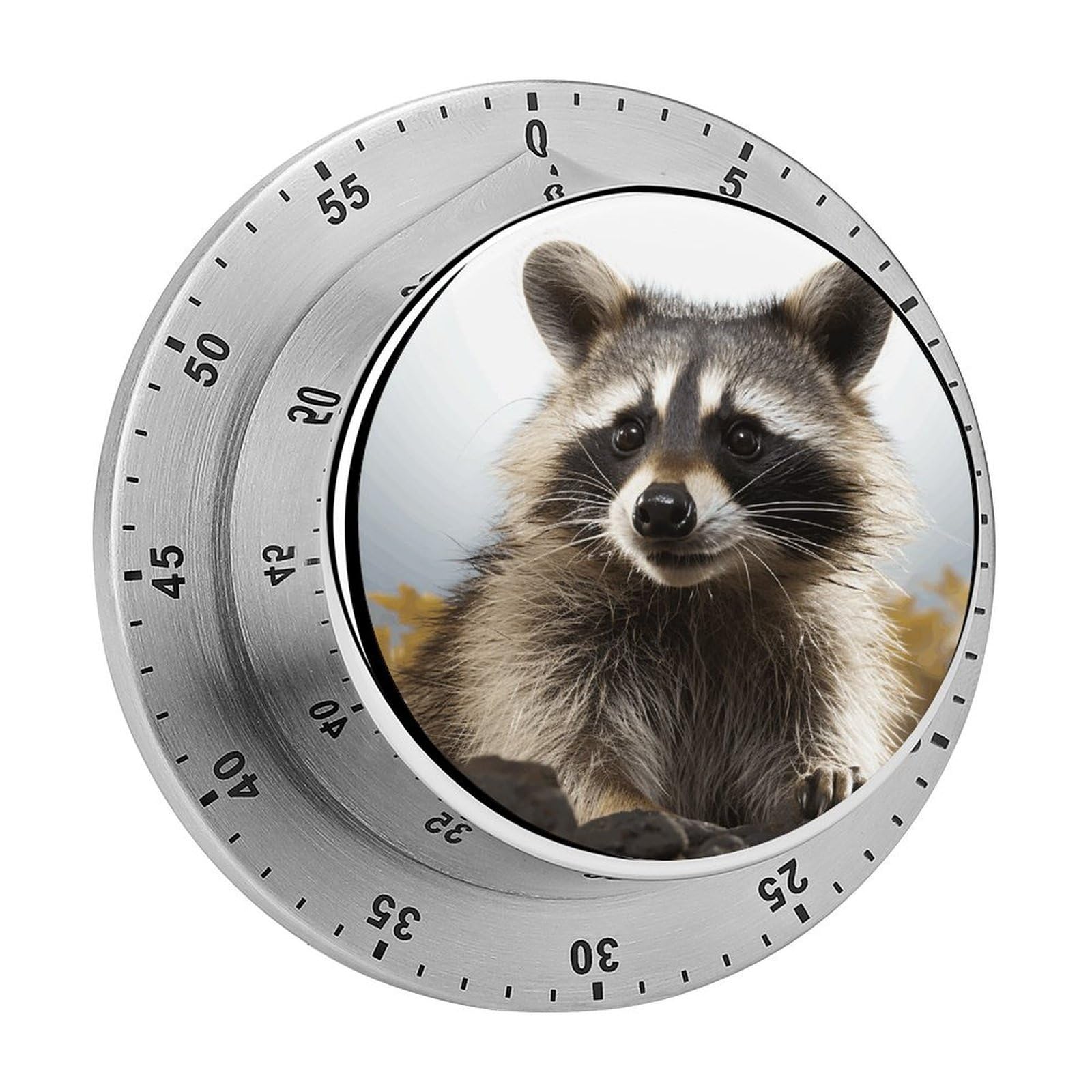 Hairy Raccoon Timer with Loud Alarm Precision 60 Minute Wind Up Timer Portable Manual Countdown Timers Exquisite Stainless Magnetic Kitchen Timers for Cooking Chef Clock