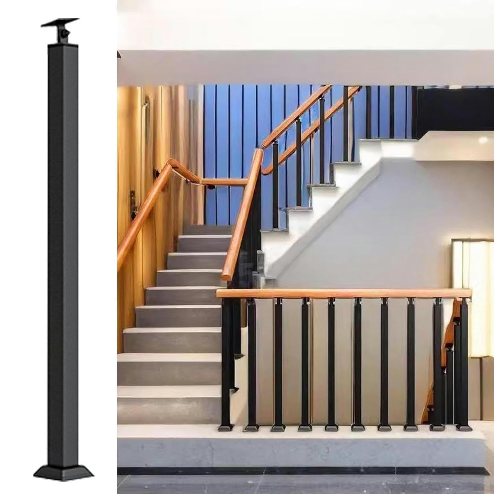 Ejes de escalera ajustables de 100 cm, postes cuadrados de 270° para balaustres modernos