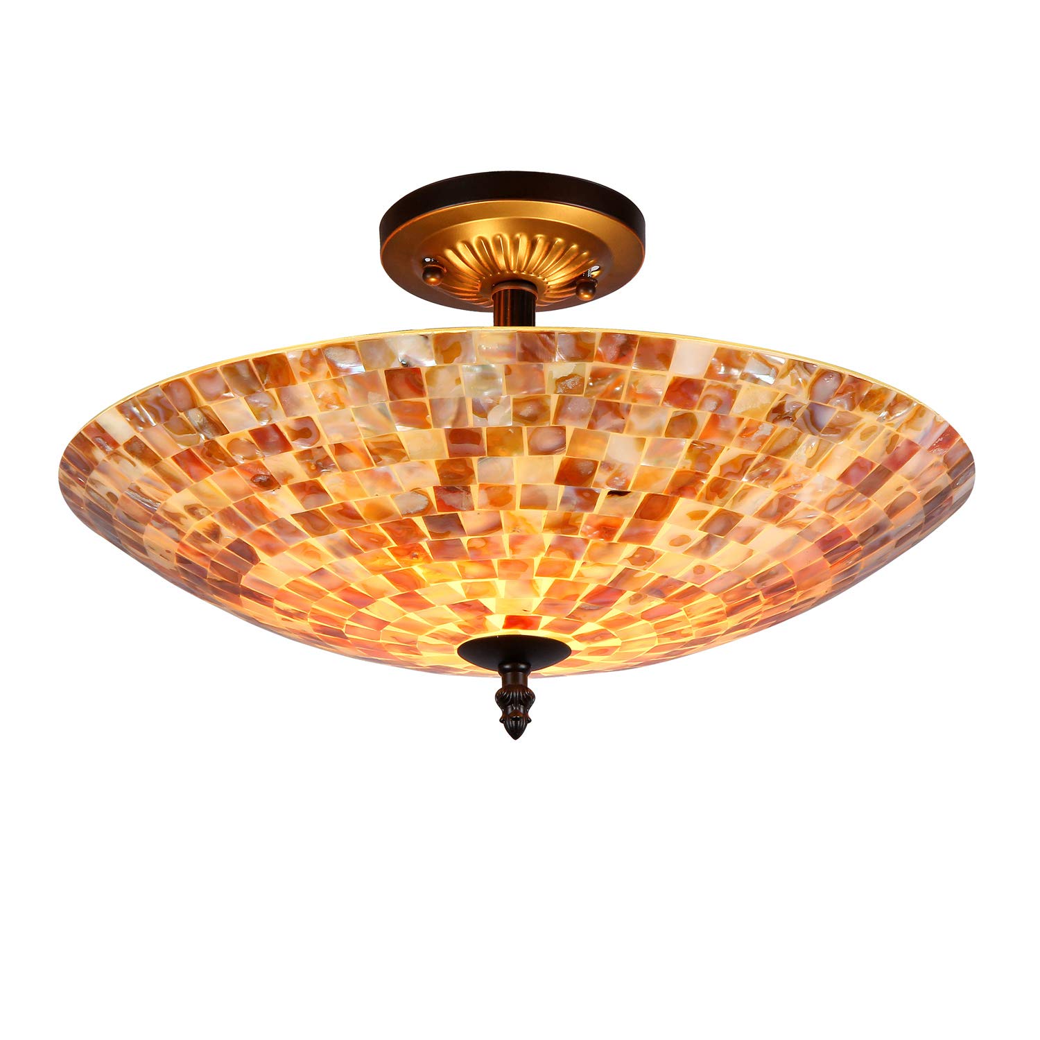 ARTZONE Tiffany Ceiling Light 16" Natural Shell Semi Flush Mount Light for Foyer Bedroom Corridor