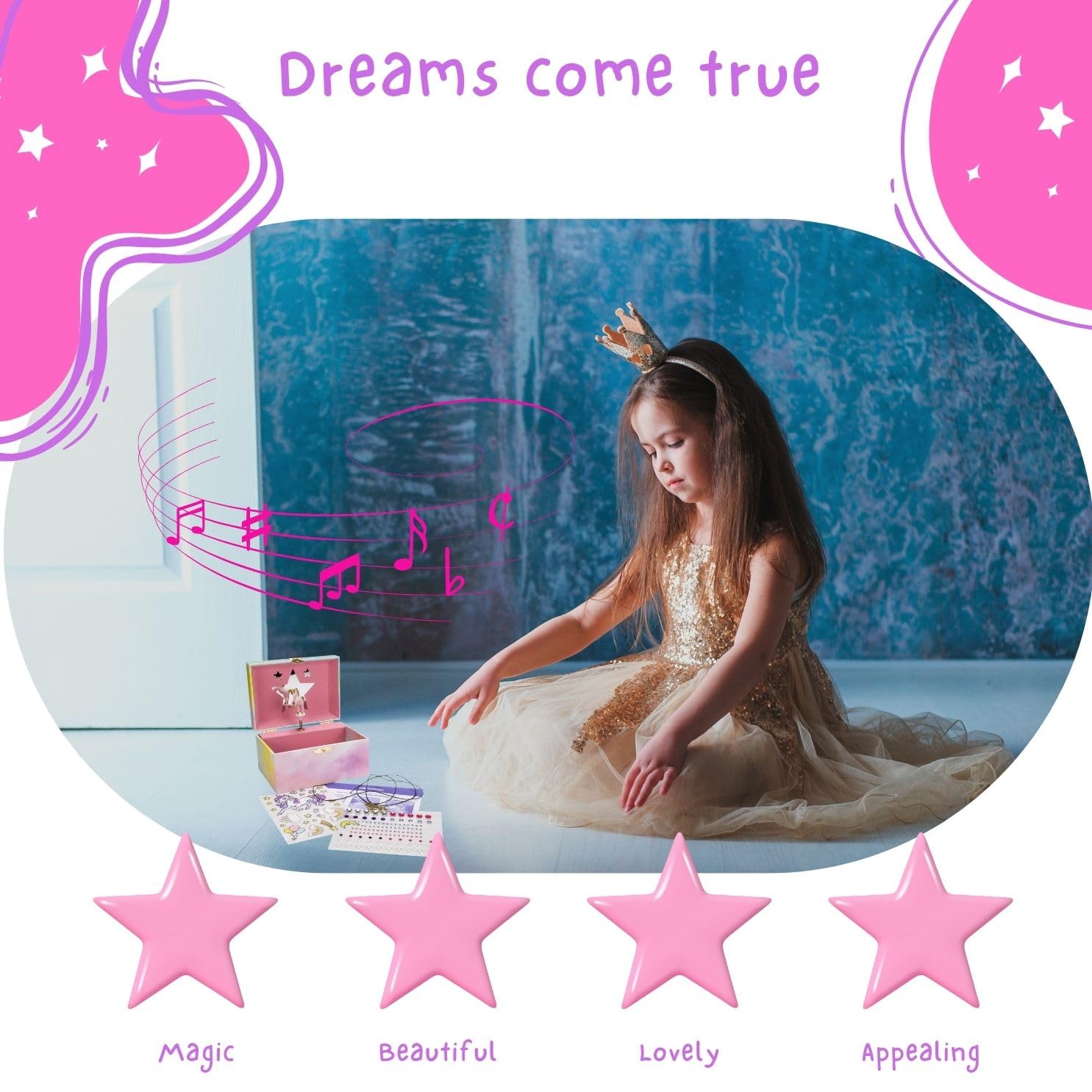 GICO Joyero DIY Unicornio para Niñas Reloj de Niños con Música, Figura Giratoria y Espejo Regalo de Cumpleaños Niña Joyero Niños 15 x 13 x 9 cm - DIY 876