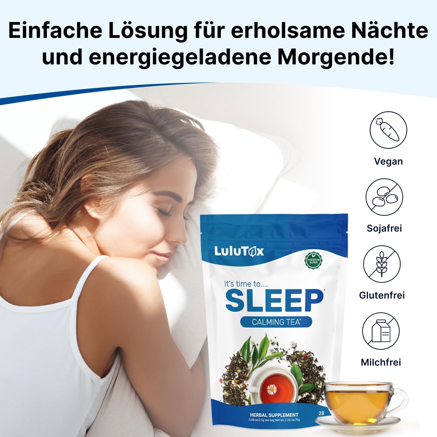 Lulutox Kräutertee Bundle – Kamille Lavendel Abendtee (28 Pyramiden-Teebeutel) & Pfirsich Kräutertee (84 Portionen) – Koffeinfreie Kräutertee Vielfalt