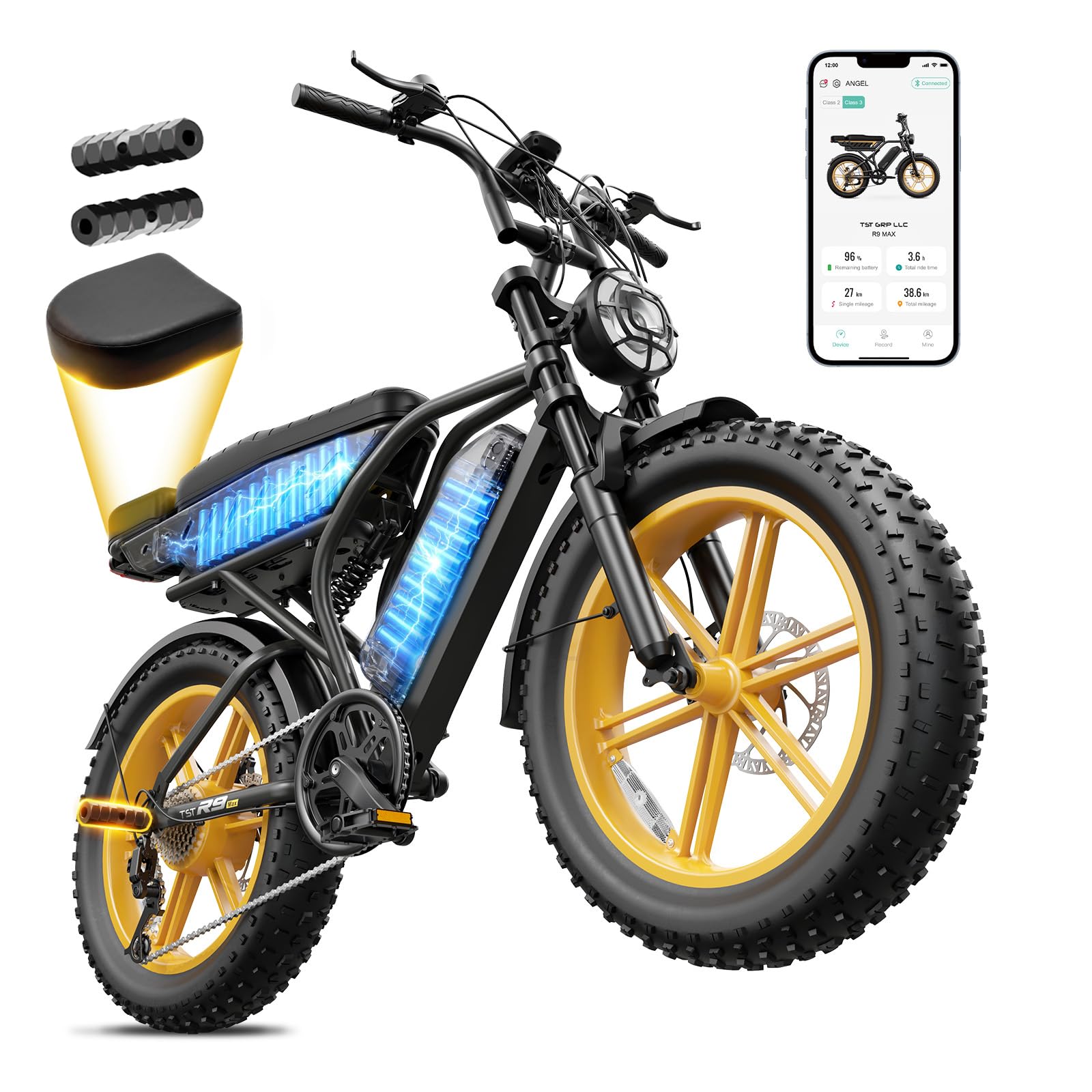 TST Electric Bike for Adults, 48V 15/30 Ah Battery, 65/100 Miles Range