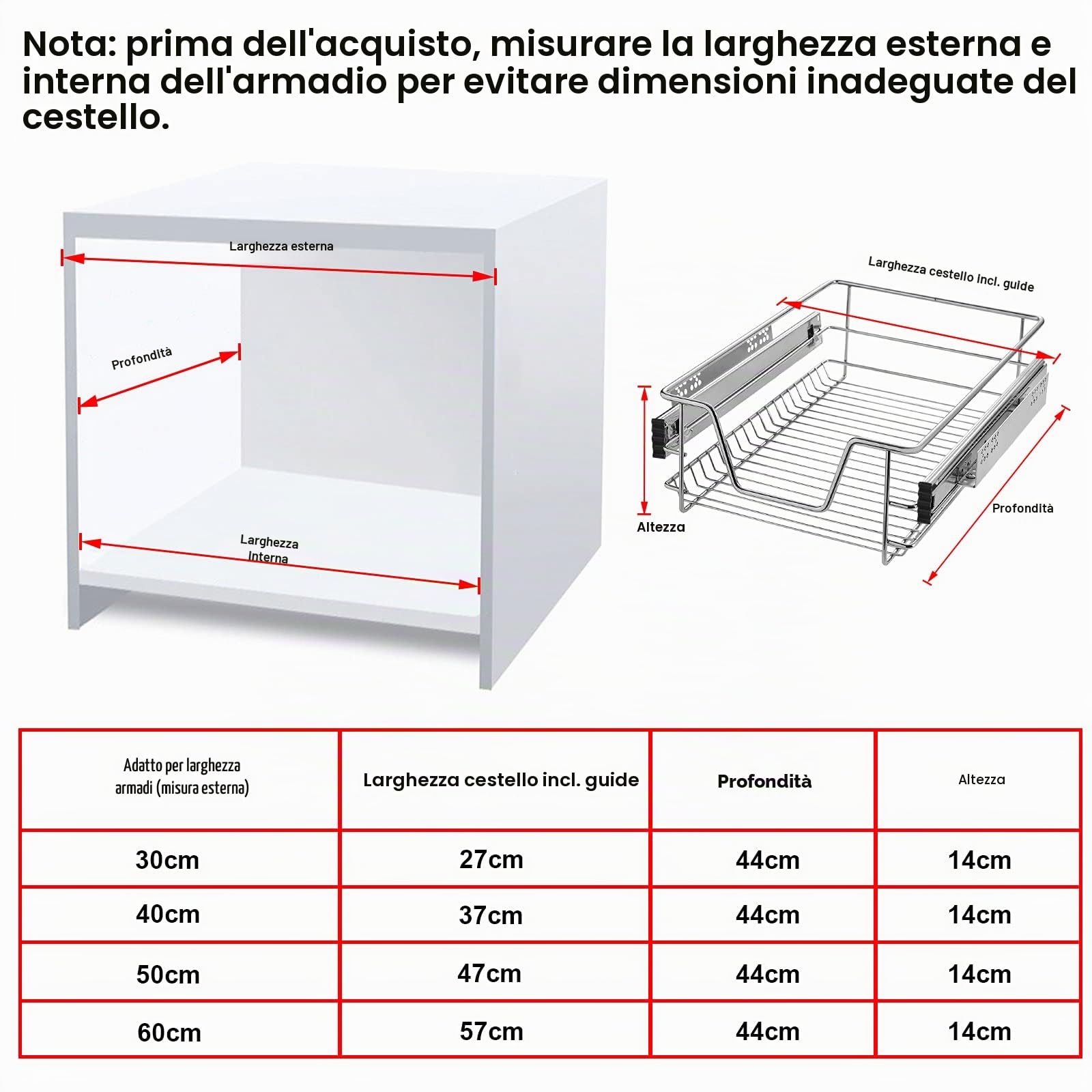 NAIZY 2 cassetti da cucina telescopici da 60 cm, con estrazione, per la camera da letto, per armadio, cassetto da cucina, 60 cm
