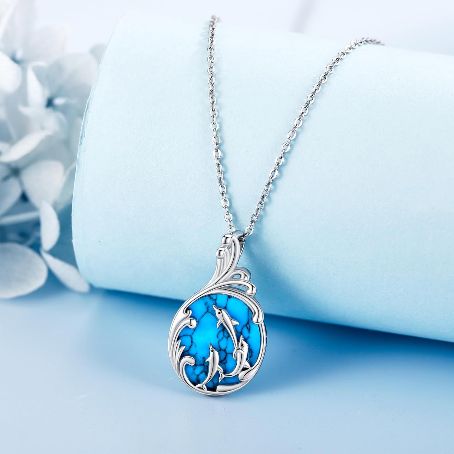 Dolphin Necklace 925 Sterling Silver Dolphin Pendant Wave Dolphin Necklace Jewelry Gifts for Women - Image 2
