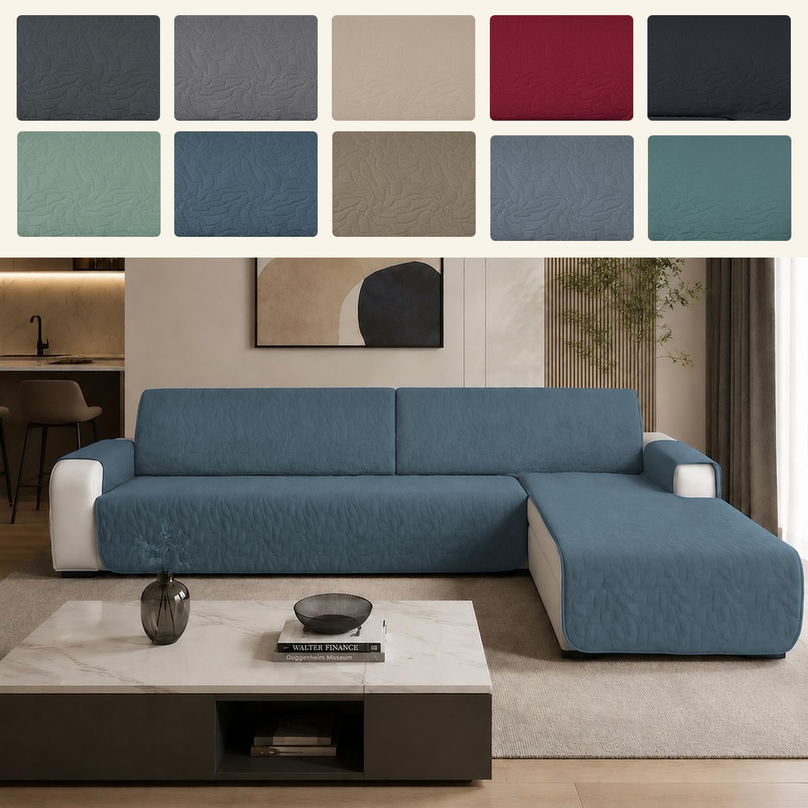 Sofabezug für Ecksofa, L-Form, 3 Sitzer, Wasserdicht, rutschfest, Universal, Reversibel, mit Armlehne, Waschbar, für Hund und Katze (Beige)