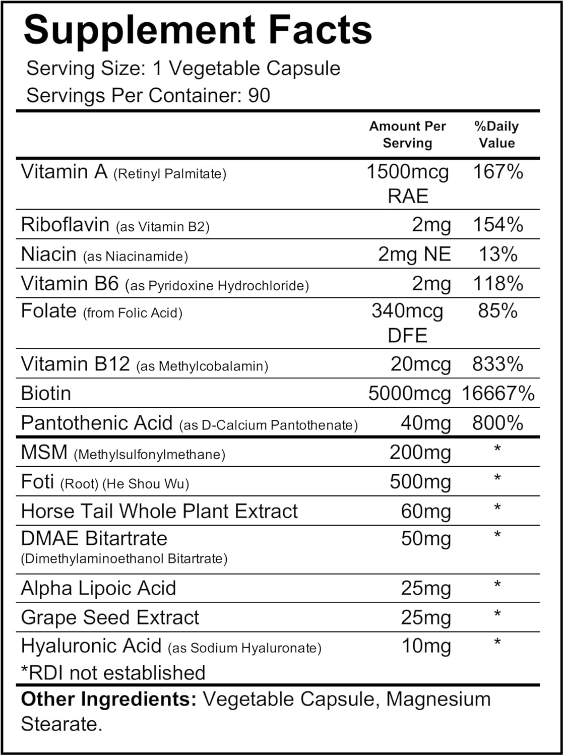 Wellgenix Purvana Max Hair, Skin, & Nails Vitamin Capsules, Double Strength Biotin 5000MCG, Fo-Ti Root, VIT A & B, Folic Acid (2 Pack) - Image 2