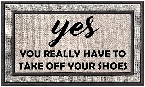 Felpudo para interiores y exteriores, color gris, beige, negro, con parte trasera de goma, sí tienes que quitarte los zapatos, divertido tapete de
