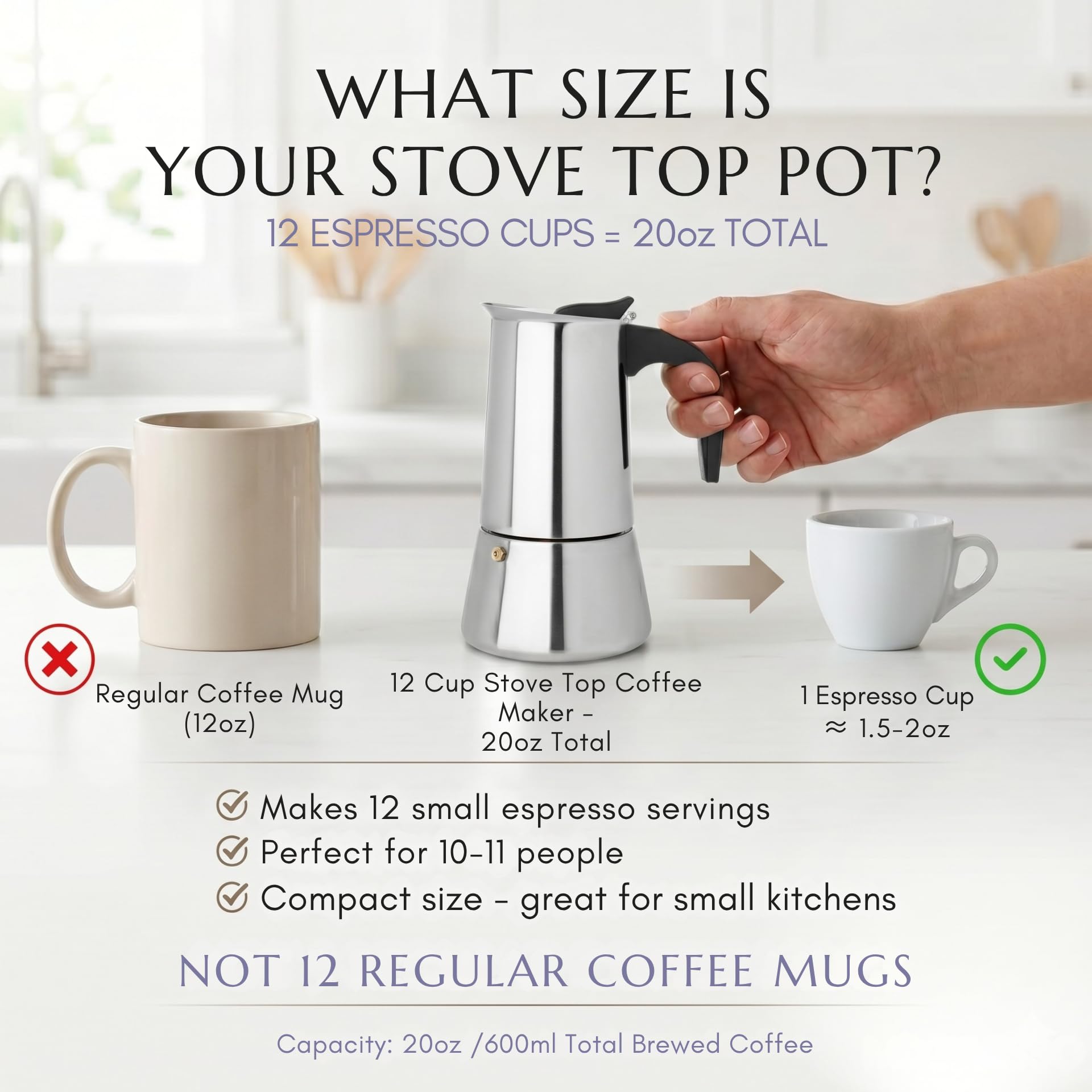 Mixpresso Olla Greca Moka de 12 tazas, cafetera espresso de acero inoxidable | Cafetera italiana de 600 ml/567 g con diseño clásico de percolador, ideal para preparar café en casa o mientras acampas
