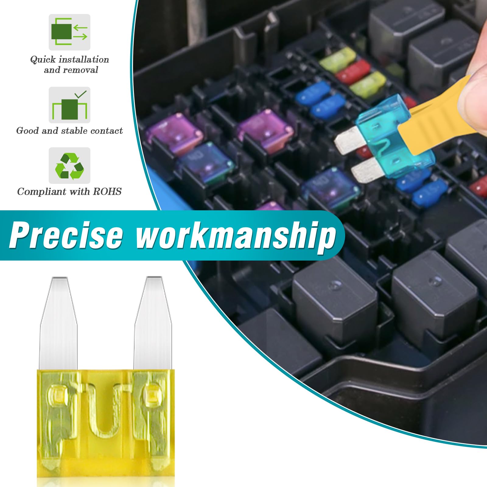 JatilEr Mini Blade Fuses 10 Pcs, 20A, 32V, Automotive Replacement Fuses with Fuse Puller for Car/RV/Truck/Motorcycle/Boat - 2