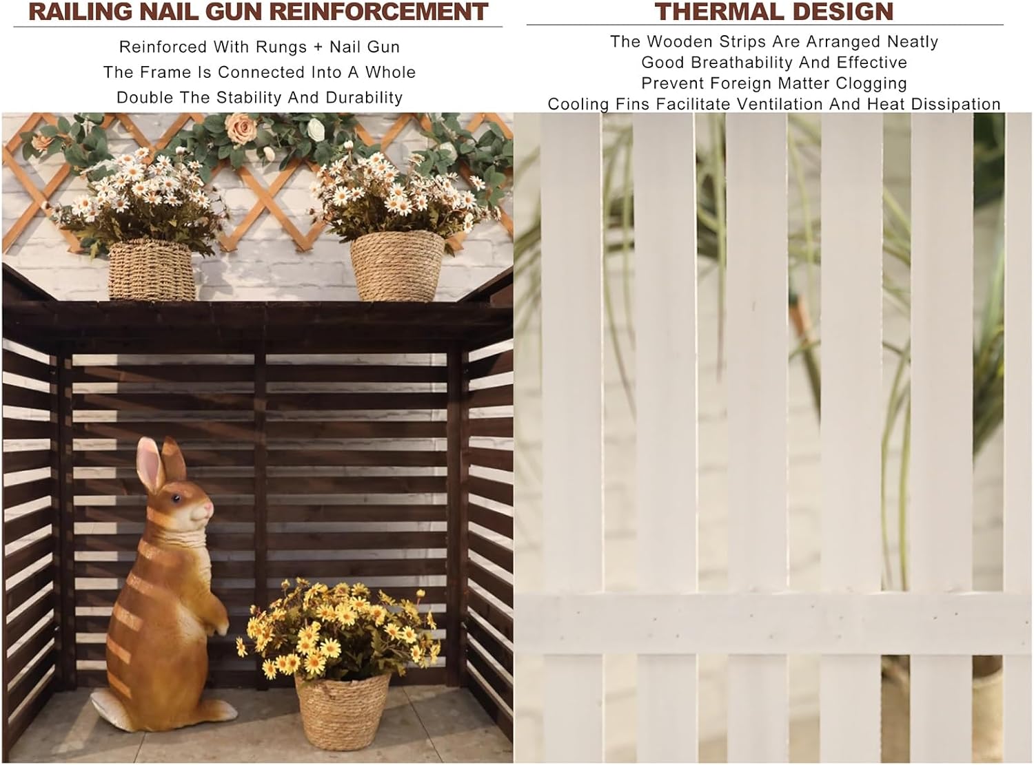 Wooden Shutter Air Conditioning Cover Balcony Shelf Decoration Air Conditioner Outdoor Unit Flower Stand Privacy Fence Fence Panels for Outside for Winter And Summer Garden Patio Lawn. ( Color : White