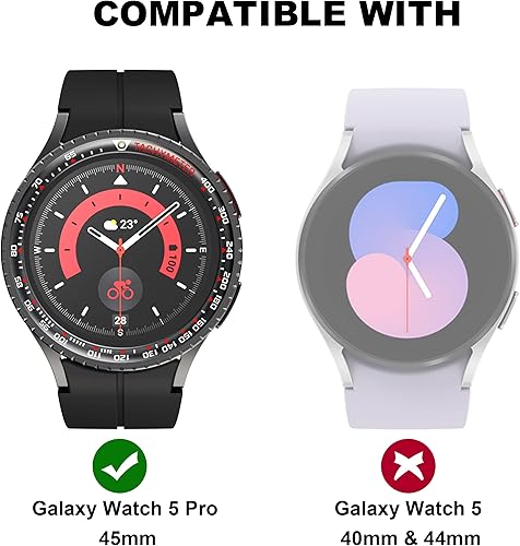 Miniatura 3 de BAIHUIAM Biseles compatibles con Galaxy Watch 5 Pro de 1.772 pulgadas, anillo de bisel de acero inoxidable, marco adhesivo antiarañazos, accesorio