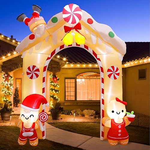 OurWarm Arco inflable de hombre de jengibre de 10 pies con luces LED, decoración de patio de Navidad para fiestas al aire libre
