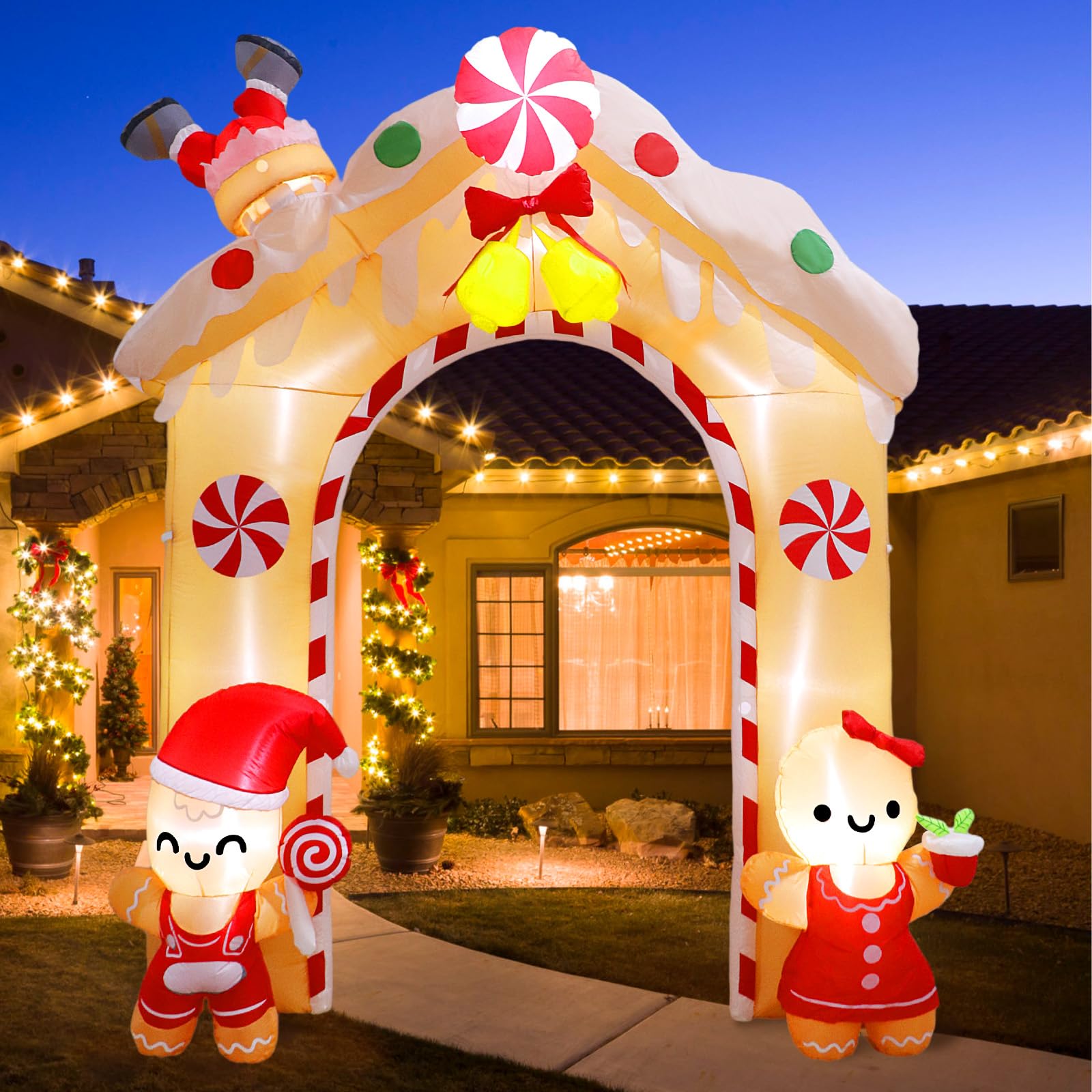 OurWarm 10FT Christmas Inflatables Outdoor Decorations, Gingerbread Man Christmas Archway Inflatable Blow Up Yard Decorations with LED Lights, Inflatable Christmas Arch for Outdoor Party Yard Decor