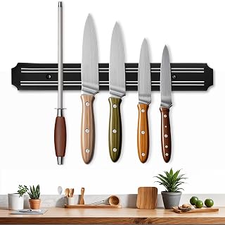 FB FunkyBuys Soporte magnético para cuchillos de pared, soporte para utensilios de cocina para múltiples usos, tira magnética para ahorrar espacio con potente imán, color negro