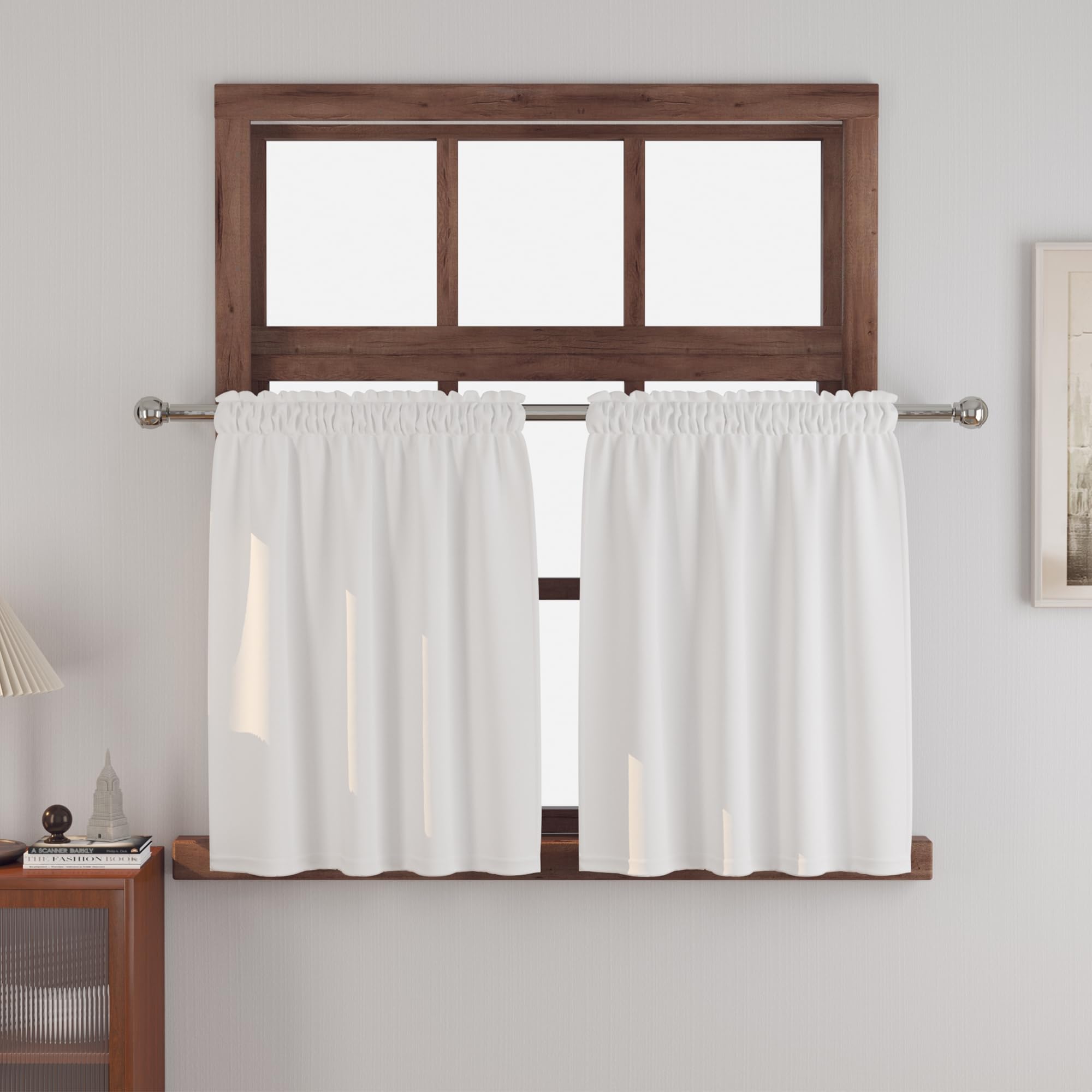 Small Tiers 2 Pack White Faux Linen Textured Kitchen Short Small Mini Window Curtains Valance 30 inches Length Privacy Home Decor Classic Cafe