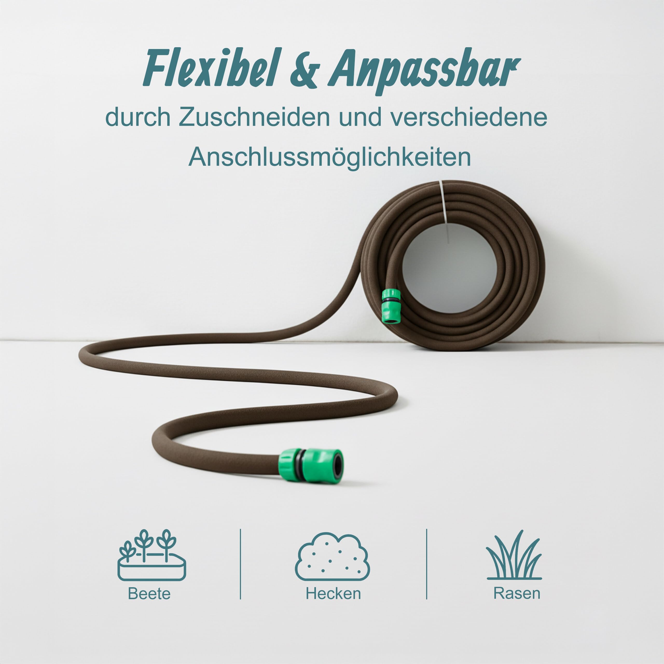Relaxdays Tropfschlauch, Bewässerung, 70 m Perlschlauch, Hochbeet & Heckenbewässerung, Bewässerungsschlauch, braun
