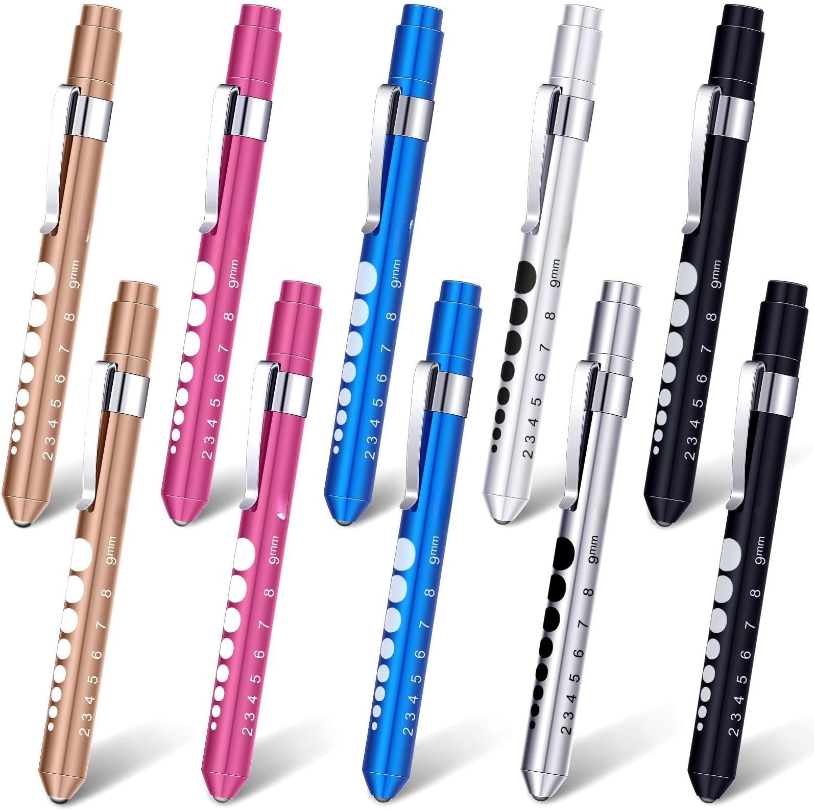 Penlight for Nurses Pen Torch Light Reusable LED Penlight with Pupil Gauge Nurses Pin Light for Torch Nurse Students Doctors with Pocket Clip(10 Pieces,Elegant Colors)