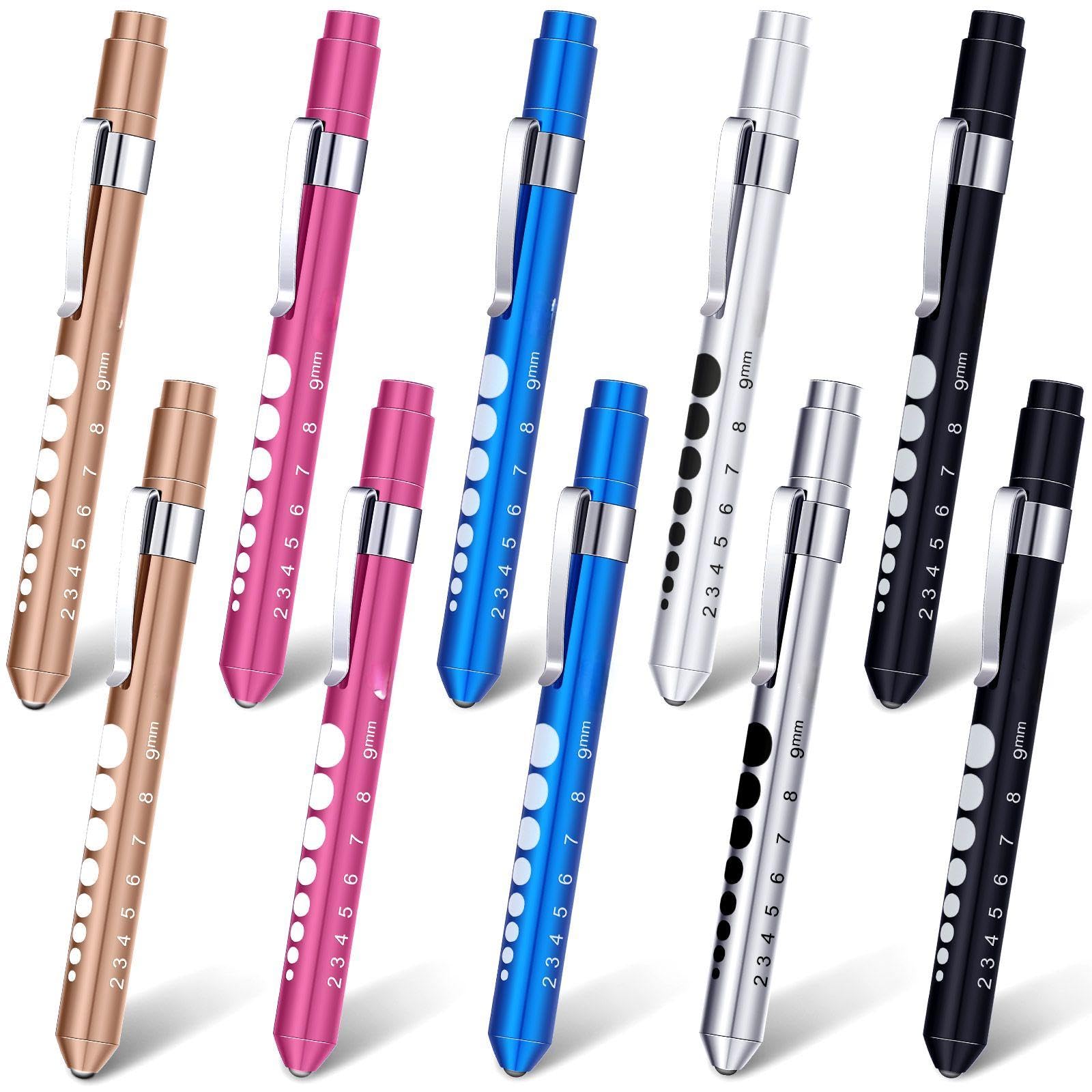 Penlight for Nurses Pen Torch Light Reusable LED Penlight with Pupil Gauge Nurses Pin Light for Torch Nurse Students Doctors with Pocket Clip(10 Pieces,Elegant Colors)