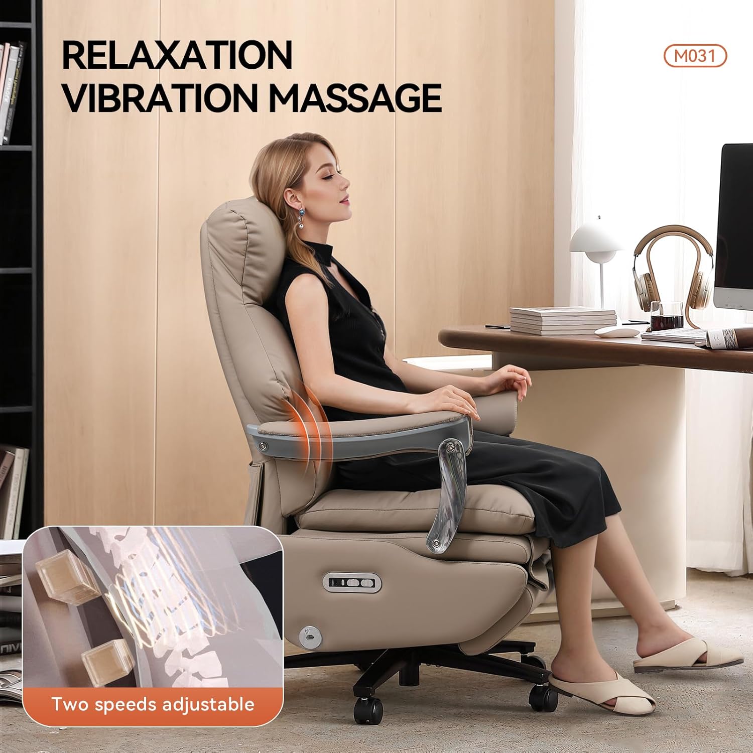 MT031 Dual Motor Genuine Leather Electric Executive Office Chair with Foot Rest, Comfortable Reclining Office Chair with Massage, Big and Tall High Back Comfy Ergonomic Home Office Desk Chairs 400lbs - Image 5