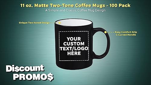 Miniatura 4 de DISCOUNT PROMOS Juego de 10 tazas de café mate de dos tonos, 11 onzas. Texto personalizable, logotipo, gres, vasos, duraderos, mango en C, azul rey