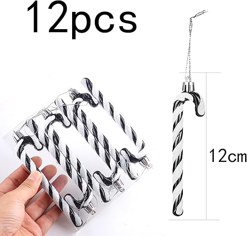 Miniatura 2 de HERZWILD 12 piezas de bastón de caramelo con purpurina para decoración de árbol de Navidad de plástico de bastón de caramelo para árbol de Navidad,