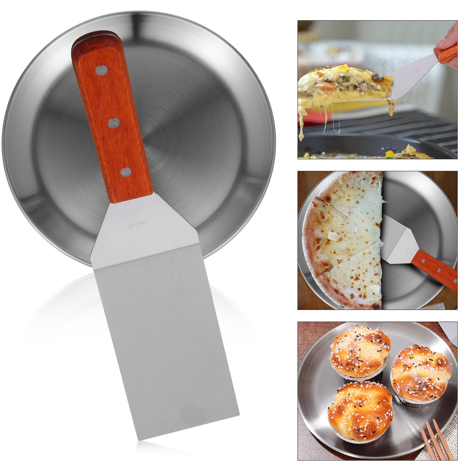 Lurrose 6 Stück Pizzablech Edelstahl Großes Rundes Antihaftbeschichtetes Pizzablech mit Pizzaschaufel für Backofen und Gastronomie