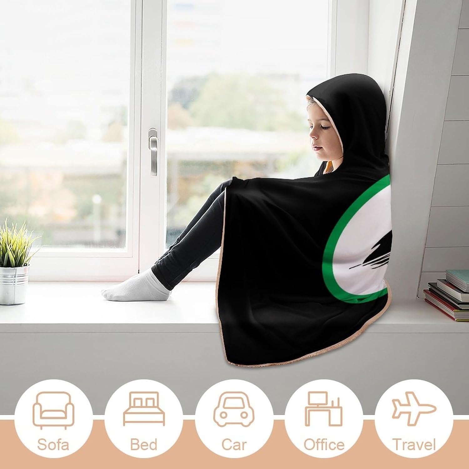 Black Swan Fashion Wearable Blanket Hoodie Fleece Throw Cloak Robe Unisex