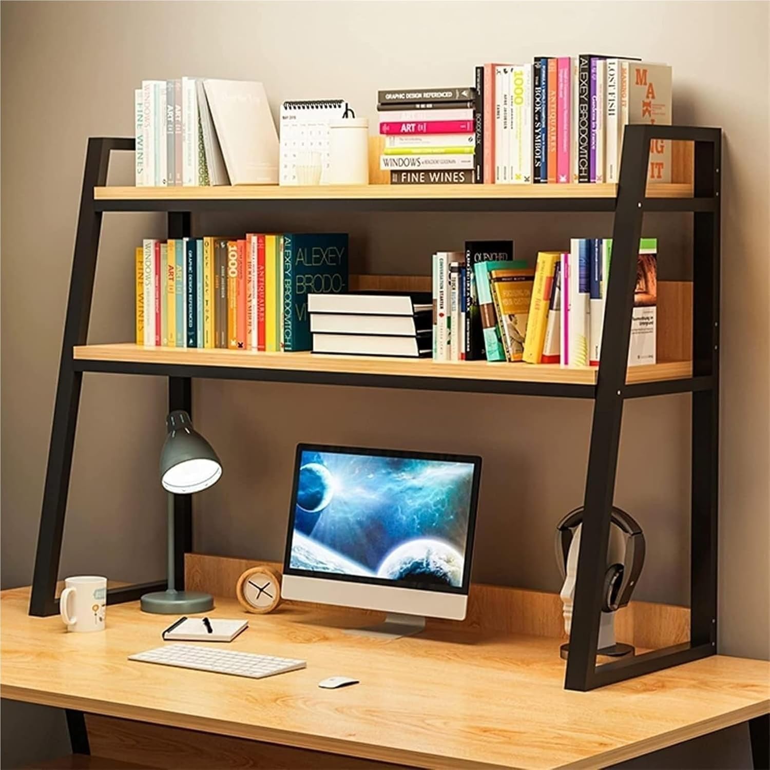 Desktop Ladder Bookshelf Wooden and Metal Bookshelves It is Suitable for Office Supplies Finishing and h