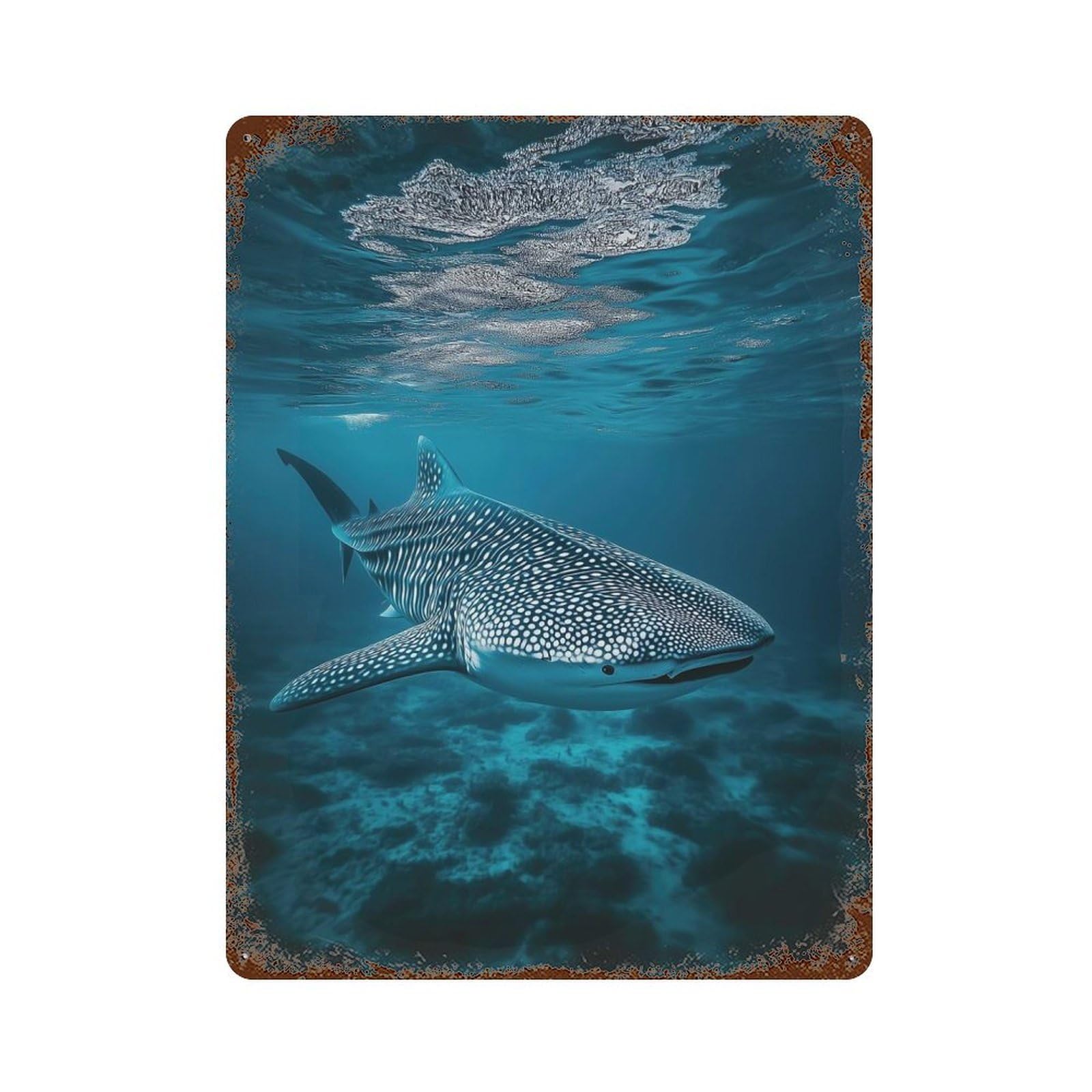 Retro Metal Sign with Whale Shark Underwater Design 15.7"x11.8", for Living Room, Hallway And Home Decor, Vintage Wall Decor