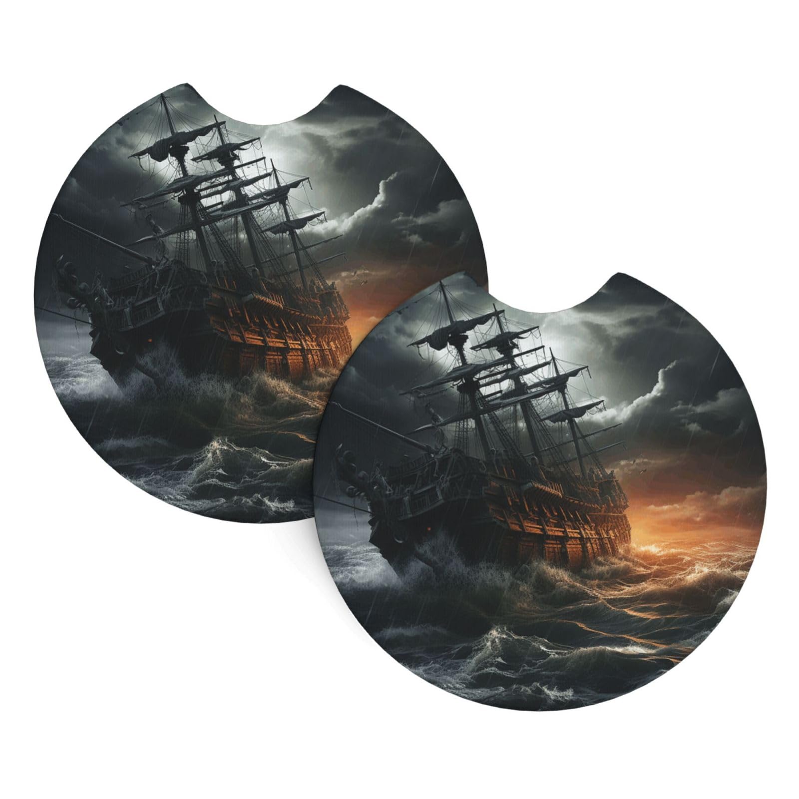 2 Pack Car Coaster for Cup Holders Scary Ship at sea Car Cup Coaster 2.7" Neoprene Non-Slip Automotive Cup Mat Universal Auto Car Interior Accessories for Women Men Cup Pad