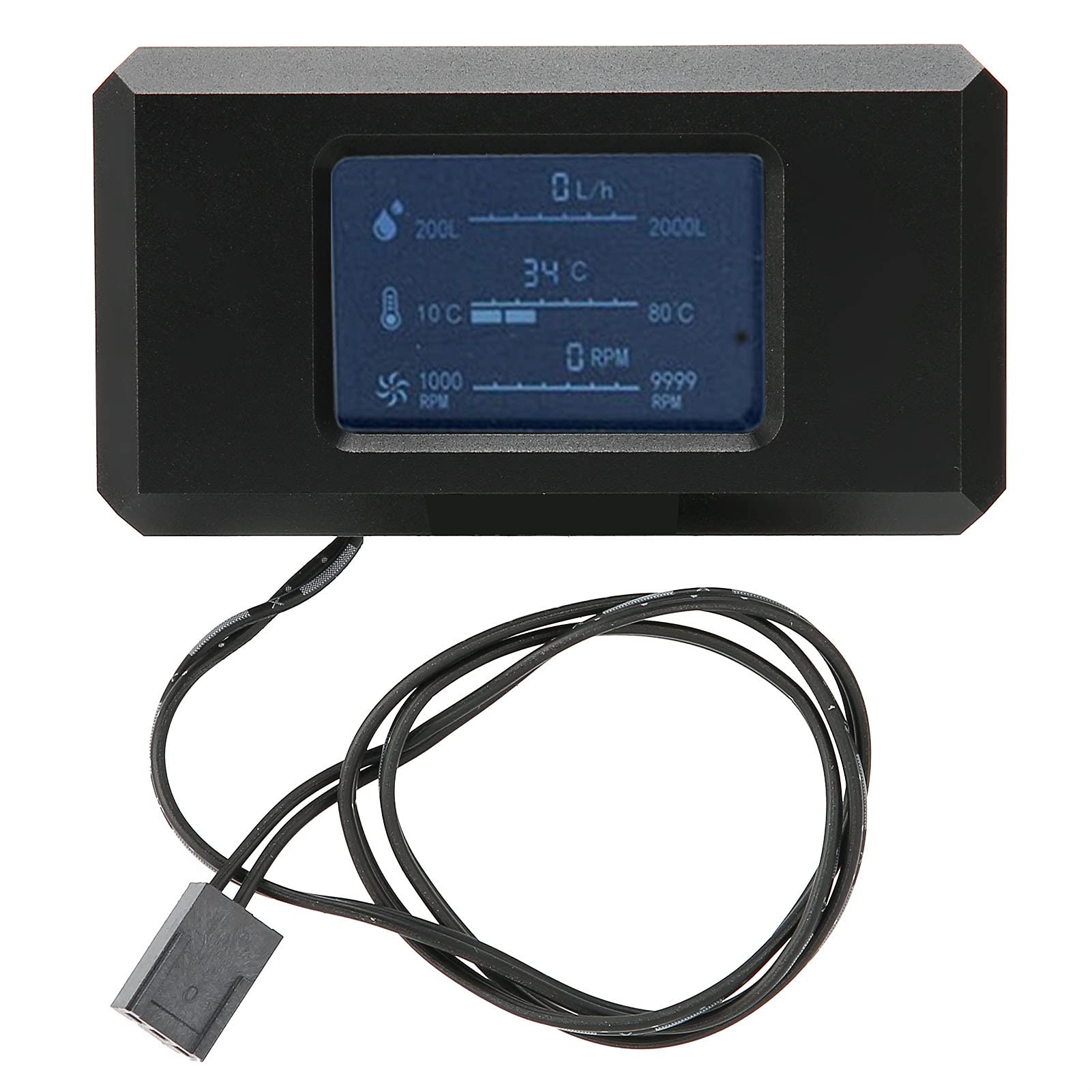 SIXRUN PC-Wasserkühlungsthermometer, Panel aus Aluminiumlegierung, LCD-Anzeige für Durchflussgeschwindigkeit und Temperatur für Benutzerdefinierte Gaming-PC-Builds