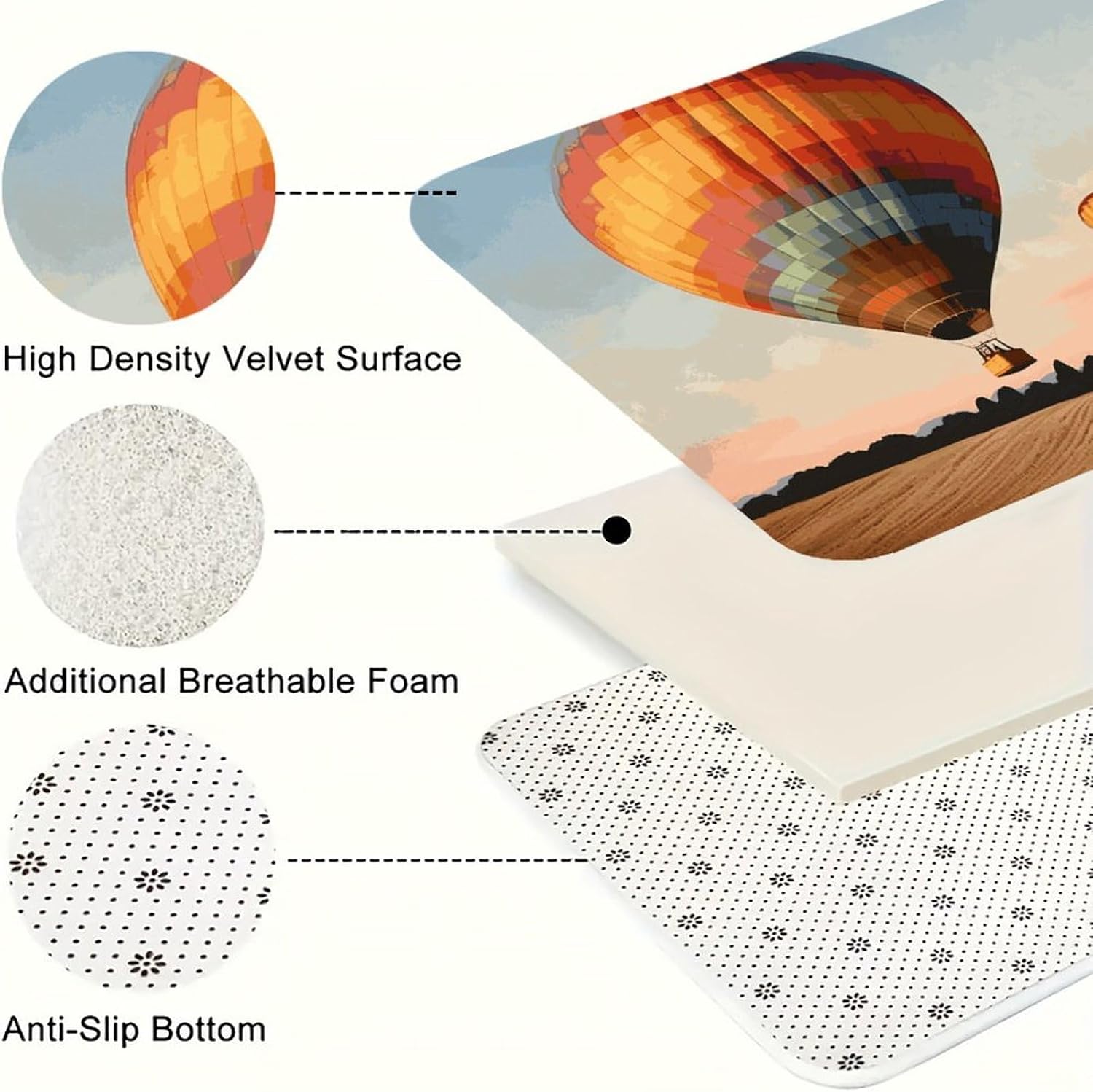 Hot Air Balloon Kitchen Mats for Floor 3 Pcs Kitchen Rugs