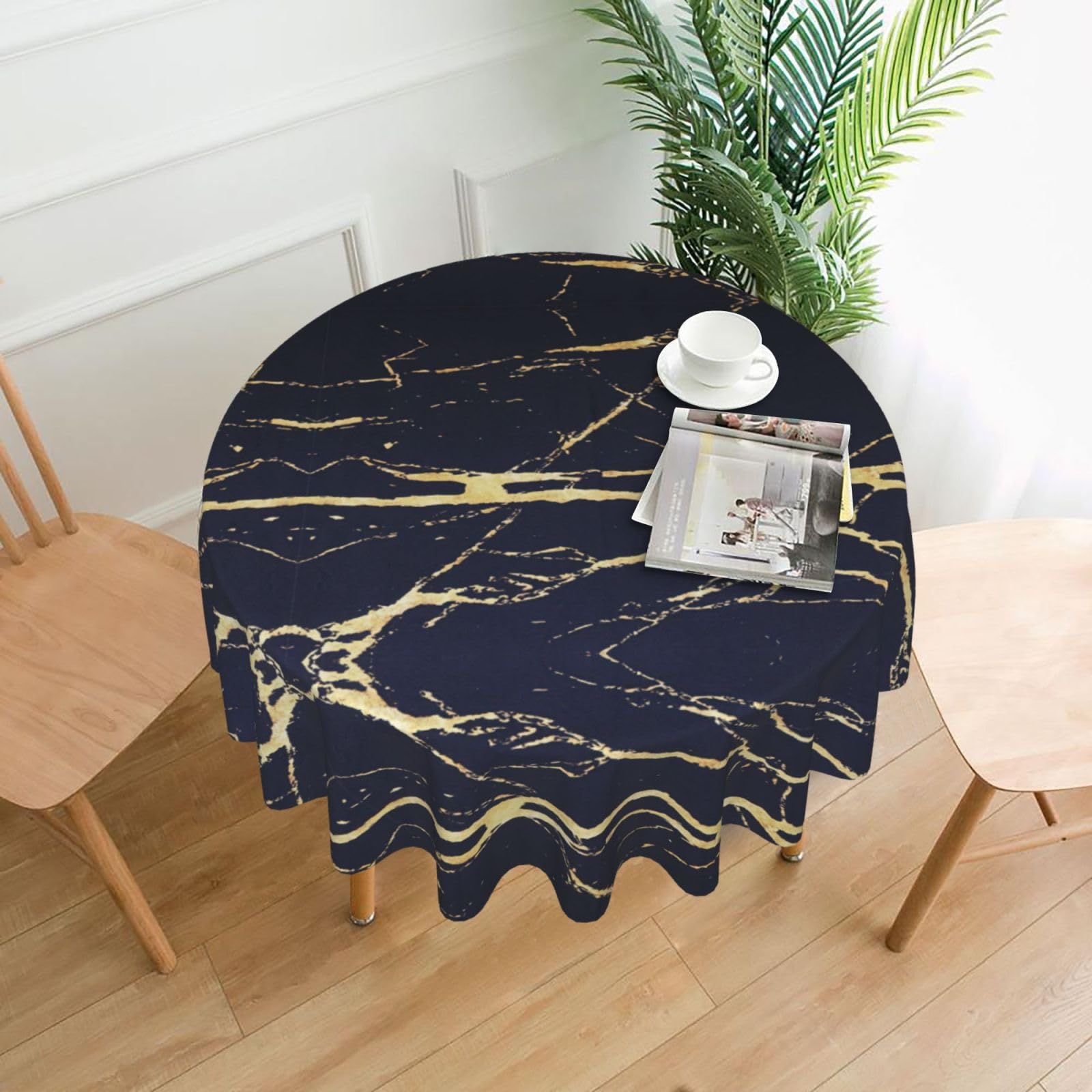 VCzsdff Marble Print Stain Resistant Round Tablecloth 60in Family Friendly Polyester Cloth for Kids Meals