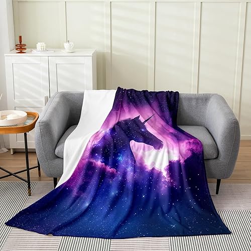 Erosebridal Manta de unicornio para todas las estaciones, manta de estrellas de galaxia morada para niños y niñas, manta de vellón de caballo